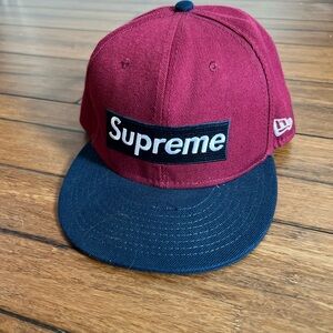 Supreme Burgundy and Navy Box Logo Snapback Hat